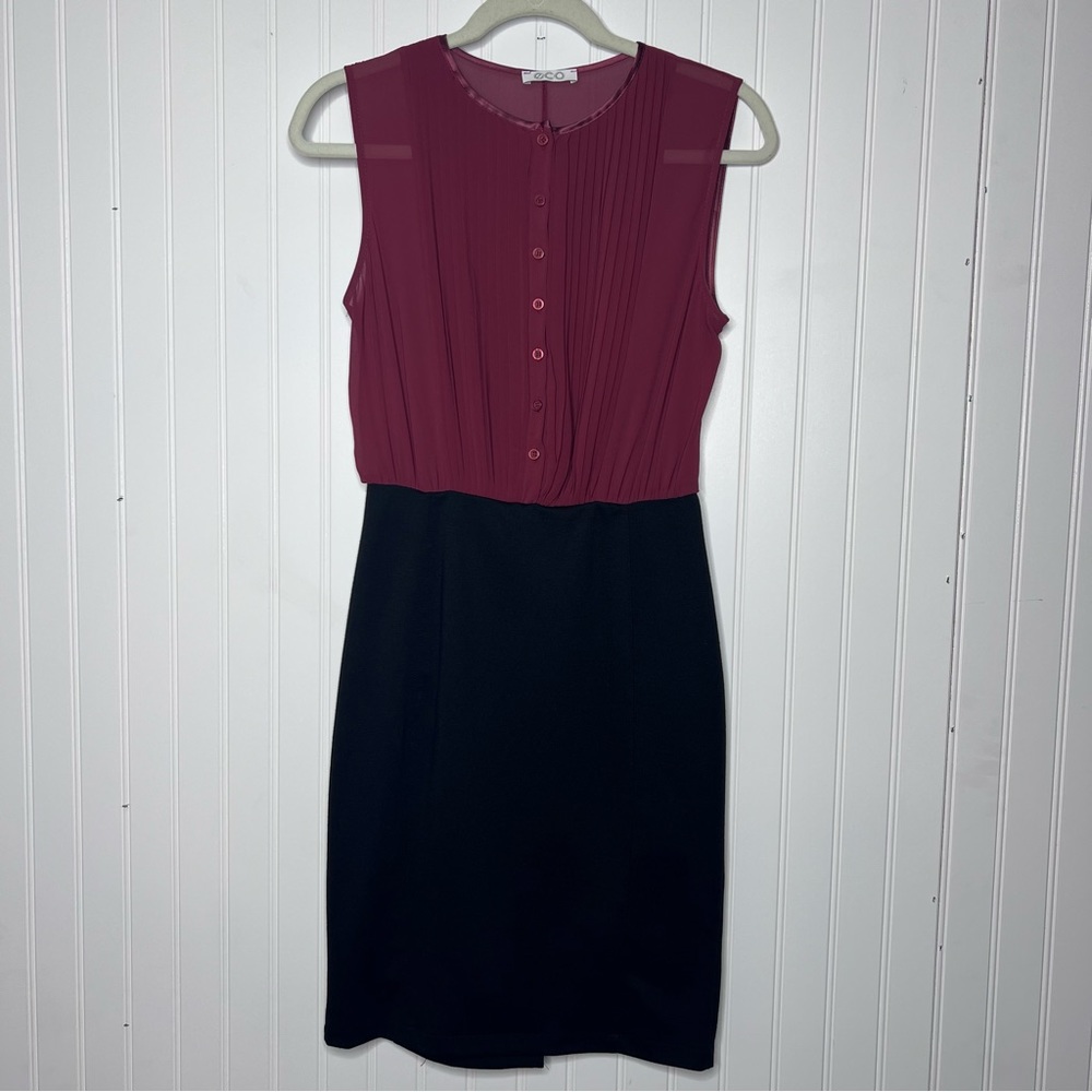 Eco Dress Two Tone Color Block Pleated Sleeveless Dress Size Medium